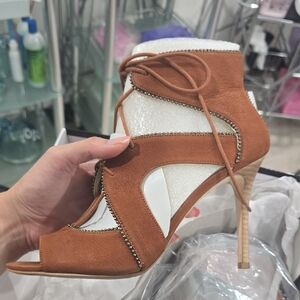 Chic Brown Heeled Sandals with Ankle Straps